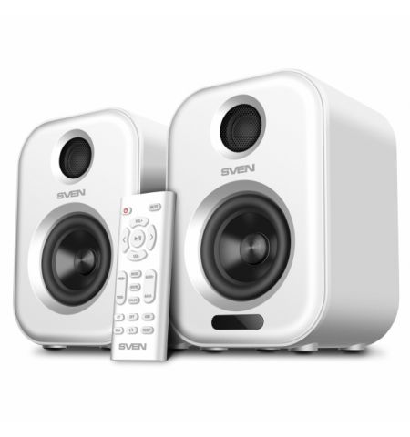 SVEN MC-5 White,  2.0 / 2x25W RMS, Bluetooth, RCA, microSD, USB flash, optical input, remote control, All-in-one control panel with touch buttons.