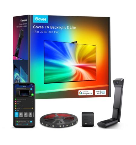 TV Light Strip  GOVEE RGBIC TV Backlight 3 Lite (75”-85”), Wi-Fi + BT, Multicolor, Matter Compatible, Zonal Color Control, Voice Control, App, Music Mode, No Hub Required, Real-time color matching to enhance your visual experience