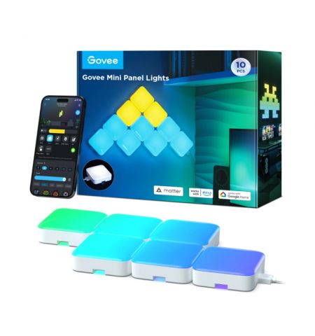 Square Lights  GOVEE Smart Mini Panel Lights 10 Pack, Wi-Fi + BT, Multicolor, Diffused RGBIC Light Effects, No Hub Required, DIY Lighting Effects, Flexible Installation, 40 Preset Lighting Effects, Customizable Design Layout, App, Control Box, Voice Contr