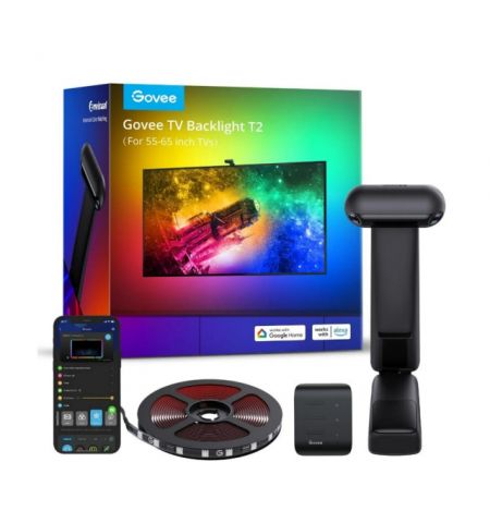TV Light Strip  GOVEE RGBIC Envisual TV Backlight T2 with Dual Cameras (55”-65”), Wi-Fi + BT, Multicolor, Zonal Color Control, Voice Control, App, Music Mode, No Hub Required, Real-time color matching to enhance your visual experience