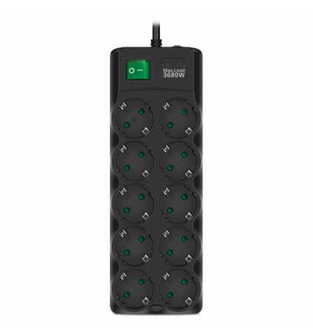 Surge Protector SVEN SF-10E-16, 10 Sockets, Children protection, Varistor protection, NON-FLAMMABLE, 3680W, 5.0m, Black Surge Protector SVEN SF-10E-16, 10 Sockets, Children protection, Varistor protection, NON-FLAMMABLE, 3680W, 5.0m, Black