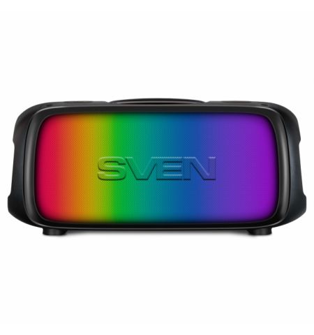 SVEN PS-860, 100W (2x50) Dynamic switchable RGB backlight, TWS, Bluetooth, FM, USB, microSD,  Li-Ion battery: 7.4 V, 5400 mA·h (39.96 W·h), Two microphone inputs for karaoke, Remote control, NFC, Carrying handle, 5.7kg, Black SVEN PS-860, 100W (2x50) Dynamic switchable RGB backlight, TWS, Bluetooth, FM, USB, microSD,  Li-Ion battery: 7.4 V, 5400 mA·h (39.96 W·h), Two microphone inputs for karaoke, Remote control, NFC, Carrying handle, 5.7kg, Black