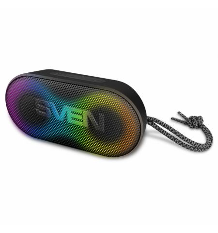 SVEN PS-99, Bluetooth Waterproof Portable Speaker, 10W RMS, Dynamic switchable RGB backlight, Water protection (IPx5), TWS, built-in lithium battery -1800 mAh,  AUX stereo input SVEN PS-99, Bluetooth Waterproof Portable Speaker, 10W RMS, Dynamic switchable RGB backlight, Water protection (IPx5), TWS, built-in lithium battery -1800 mAh,  AUX stereo input