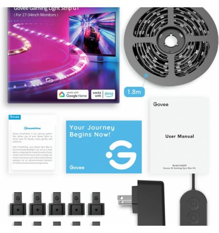 Monitor Light Strip  GOVEE RGB Gaming Light Strip G1 (27”-34”), Wi-Fi + BT, Multicolor, App, Music Mode, No Hub Required, Color synchronization via GOVEE Desktop app, Razer chroma sync. Monitor Light Strip  GOVEE RGB Gaming Light Strip G1 (27”-34”), Wi-Fi + BT, Multicolor, App, Music Mode, No Hub Required, Color synchronization via GOVEE Desktop app, Razer chroma sync.