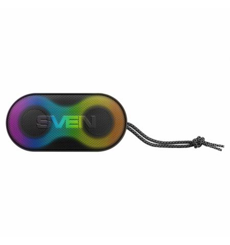 SVEN PS-99, Bluetooth Waterproof Portable Speaker, 10W RMS, Dynamic switchable RGB backlight, Water protection (IPx5), TWS, built-in lithium battery -1800 mAh,  AUX stereo input SVEN PS-99, Bluetooth Waterproof Portable Speaker, 10W RMS, Dynamic switchable RGB backlight, Water protection (IPx5), TWS, built-in lithium battery -1800 mAh,  AUX stereo input