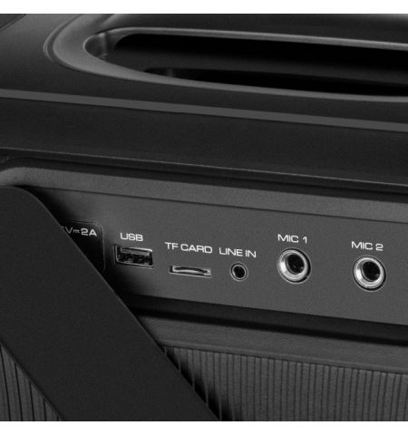 SVEN PS-860, 100W (2x50) Dynamic switchable RGB backlight, TWS, Bluetooth, FM, USB, microSD,  Li-Ion battery: 7.4 V, 5400 mA·h (39.96 W·h), Two microphone inputs for karaoke, Remote control, NFC, Carrying handle, 5.7kg, Black SVEN PS-860, 100W (2x50) Dynamic switchable RGB backlight, TWS, Bluetooth, FM, USB, microSD,  Li-Ion battery: 7.4 V, 5400 mA·h (39.96 W·h), Two microphone inputs for karaoke, Remote control, NFC, Carrying handle, 5.7kg, Black