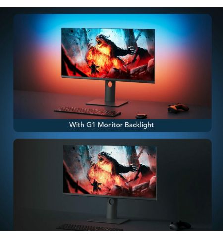 Monitor Light Strip  GOVEE RGB Gaming Light Strip G1 (27”-34”), Wi-Fi + BT, Multicolor, App, Music Mode, No Hub Required, Color synchronization via GOVEE Desktop app, Razer chroma sync. Monitor Light Strip  GOVEE RGB Gaming Light Strip G1 (27”-34”), Wi-Fi + BT, Multicolor, App, Music Mode, No Hub Required, Color synchronization via GOVEE Desktop app, Razer chroma sync.
