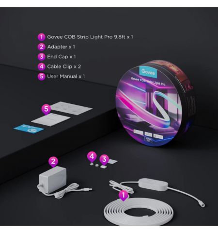 Light Strip  GOVEE RGBICW COB Strip Light Pro 3m, White, Smart Wi-Fi Light Strip, Wi-Fi + BT, Matter Compatible, Multicolor, Zonal Color Control, App, Shape Recognition, No Hub Required, Flexible Installation, AI Lighting Bot Light Strip  GOVEE RGBICW COB Strip Light Pro 3m, White, Smart Wi-Fi Light Strip, Wi-Fi + BT, Matter Compatible, Multicolor, Zonal Color Control, App, Shape Recognition, No Hub Required, Flexible Installation, AI Lighting Bot