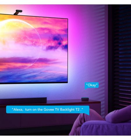 TV Light Strip  GOVEE RGBIC Envisual TV Backlight T2 with Dual Cameras (55”-65”), Wi-Fi + BT, Multicolor, Zonal Color Control, Voice Control, App, Music Mode, No Hub Required, Real-time color matching to enhance your visual experience