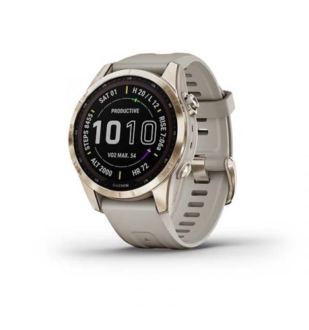 Garmin Fenix 7S Sapphire Solar Cream Gold Titanium with Light Sand Band