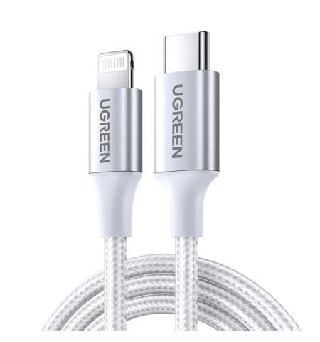 UGREEN Кабель Type-C to Lightning MFI, 3A, 1,5M, оболочка в оплетке, US304, серебристый