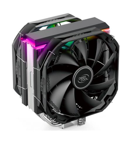 Кулер DEEPCOOL "AS500 PLUS", со светодиодной лентой A-RGB, LGA2066/2011/1851/1700/1200/115x & AM5/AM4, до 220 Вт, 2 вентилятора: TF140S PWM 140х140х25 мм, 500~1200 об/мин, 19.2 ~31.5 дБ(A), 70.81 CFM, 4-pin, ARGB LED Controller в комплекте, Fluid Dynamic