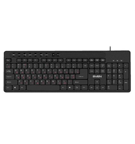 SVEN KB-C3060, Клавиатура, водонепроницаемая конструкция, 113 клавиш, 9 клавиш быстрого доступа, 1,5 м, USB, черный, рус/укр/англ