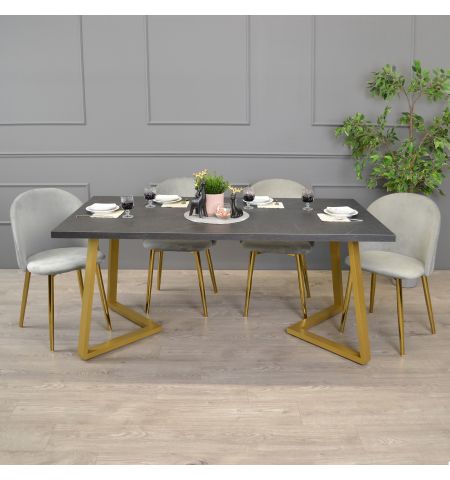 Masă FRIDA Marmură Neagră+Golden Legs 180×90