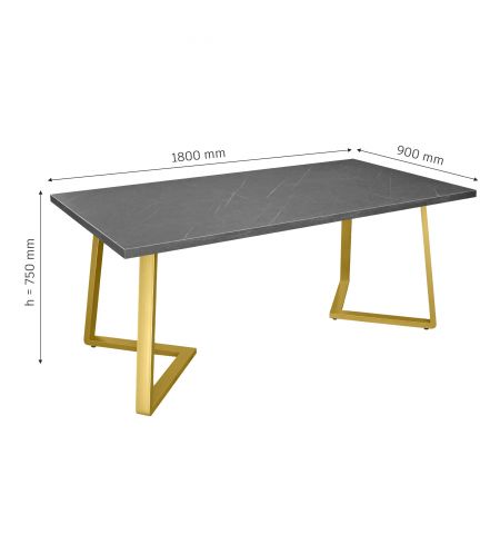 Masă FRIDA Marmură Neagră+Golden Legs 180×90