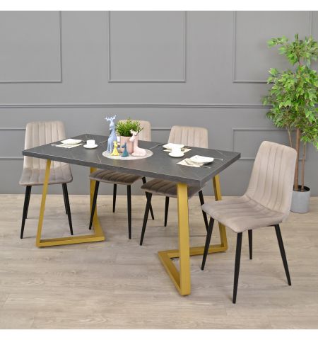 Masă FRIDA Marmură Neagră+Golden Legs 150×80