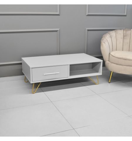 Măsuță Cafea Cu 2 Sertare Mia Grey/Gold