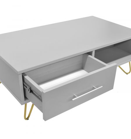 Măsuță Cafea Cu 2 Sertare Mia Grey/Gold