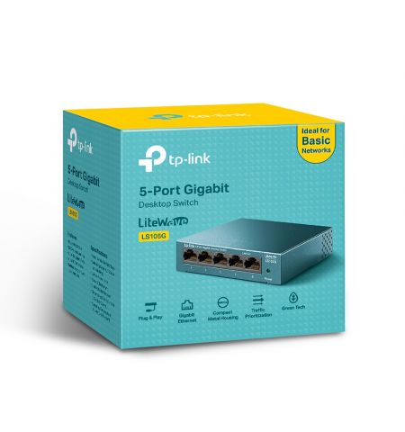 Switch TP-LINK LS105G / 5 port / Gigabit / RJ45 / steel case, LiteWave, Green Technology Switch TP-LINK LS105G / 5 port / Gigabit / RJ45 / steel case, LiteWave, Green Technology