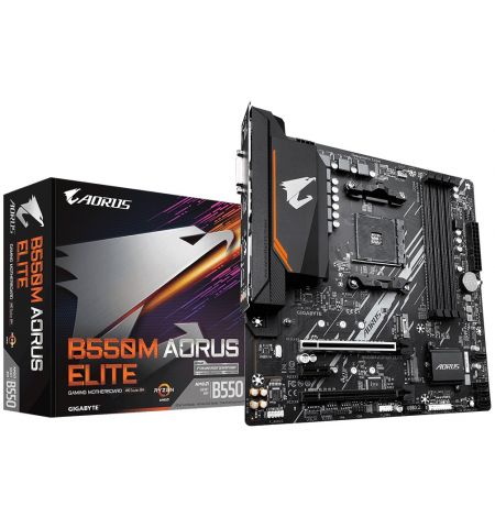 GIGABYTE B550M AORUS Elite, Socket AM4, AMD B550, Dual 4xDDR4-4733, APU AMD graphics, DVI, HDMI, 1xPCIe4.0 X16, 4xSATA3, RAID, 2xM.2PCIe 4.0, 1xPCIeX1, ALC887 HDA, GbE LAN, 6xUSB3.2, RGB Fusion 2.0, ATX GIGABYTE B550M AORUS Elite, Socket AM4, AMD B550, Dual 4xDDR4-4733, APU AMD graphics, DVI, HDMI, 1xPCIe4.0 X16, 4xSATA3, RAID, 2xM.2PCIe 4.0, 1xPCIeX1, ALC887 HDA, GbE LAN, 6xUSB3.2, RGB Fusion 2.0, ATX