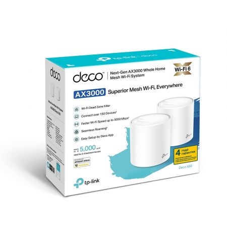 Mesh Wi-Fi 6 System TP-LINK Deco X60 (2-pack) / AX3000 Dual Band /  2 LAN/WAN Gigabit Port Mesh Wi-Fi 6 System TP-LINK Deco X60 (2-pack) / AX3000 Dual Band /  2 LAN/WAN Gigabit Port