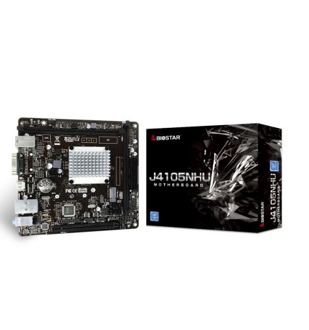 BIOSTAR J4105NHU, MB + CPU onboard: Quad-core Celeron J4105 4C/4T(1.50-2.50GHz), Dual 2xDDR4-2400 (up to 8GB), Intel UHD Graphics 600, VGA, HDMI, 1xPCIe X16, 2xSATA3, 1xM.2 Slot, Realtek ALC887 HDA, COM & LPT Headers, 1xGbE LAN, 2xUSB3.2, 6xUSB 2.0, Mini- BIOSTAR J4105NHU, MB + CPU onboard: Quad-core Celeron J4105 4C/4T(1.50-2.50GHz), Dual 2xDDR4-2400 (up to 8GB), Intel UHD Graphics 600, VGA, HDMI, 1xPCIe X16, 2xSATA3, 1xM.2 Slot, Realtek ALC887 HDA, COM & LPT Headers, 1xGbE LAN, 2xUSB3.2, 6xUSB 2.0, Mini-