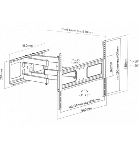 SBOX PLB-3646 Suport TV perete 37''-80'' ,VESA 600 x 400 ,greutate suportata 50kg ,rotire 120° ,inclinatie -20 la 10° SBOX PLB-3646 Suport TV perete 37''-80'' ,VESA 600 x 400 ,greutate suportata 50kg ,rotire 120° ,inclinatie -20 la 10°