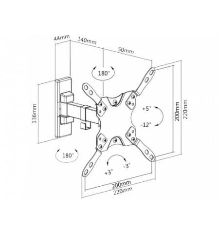 SBOX LCD-221N Suport TV perete 13''-43'',VESA 200x200,greutate suportata 20kg,rotire 180°+180°,inclinatie -12°, + 5° SBOX LCD-221N Suport TV perete 13''-43'',VESA 200x200,greutate suportata 20kg,rotire 180°+180°,inclinatie -12°, + 5°