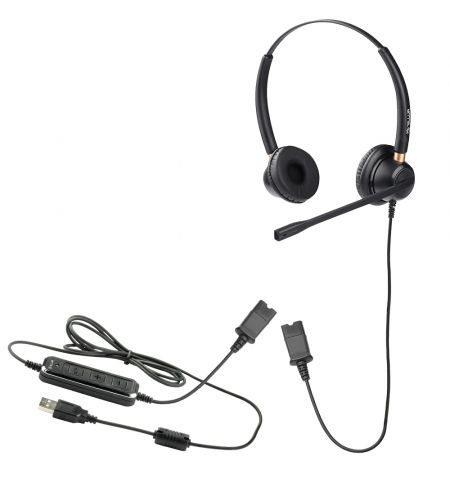 Call center headset wired Tellur Voice 520N, QD, binaural, USB, black, TLL411004