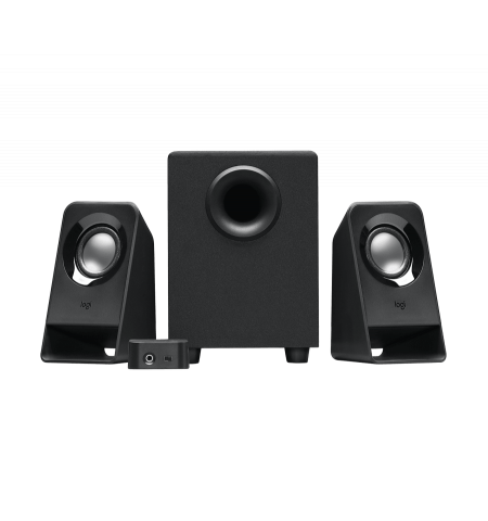 Speakers 2.1  Logitech Z213, 7W (4W + 2x1.5W)  Power and volume controls on wired control pod, bass control on back of subwoofer, Black Speakers 2.1  Logitech Z213, 7W (4W + 2x1.5W)  Power and volume controls on wired control pod, bass control on back of subwoofer, Black