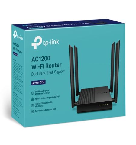 TP-LINK Archer C64, AC1200 Dual-Band Wi-Fi Router, SPEED: 400 Mbps at 2.4 GHz + 867 Mbps at 5 GHz, SPEC: 4? Antennas, 1? Gigabit WAN Port + 4? Gigabit TP-LINK Archer C64, AC1200 Dual-Band Wi-Fi Router, SPEED: 400 Mbps at 2.4 GHz + 867 Mbps at 5 GHz, SPEC: 4? Antennas, 1? Gigabit WAN Port + 4? Gigabit