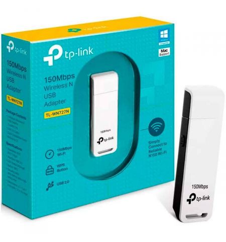 TP-LINK TL-WN727N 150Mbps Wireless N USB Adapter, Mediatek, 1T1R, 2.4GHz, 802.11b/g/n
