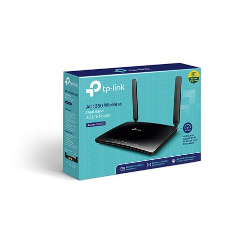 TP-LINK Archer MR400  AC1350 Wireless Dual Band 4G LTE Router, build-in 150Mbps 4G LTE modem, LTE-FDD/LTE-TDD/DC-HSPA+/HSPA+/HSPA/UMTS/EDGE/GPRS/GSM,