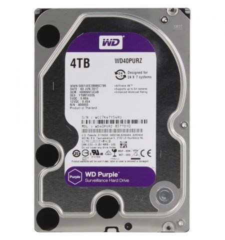 3.5" HDD 4.0TB Western Digital  Purple, 5400rpm,64MB, SATAIII (for video)  WD42PURZ