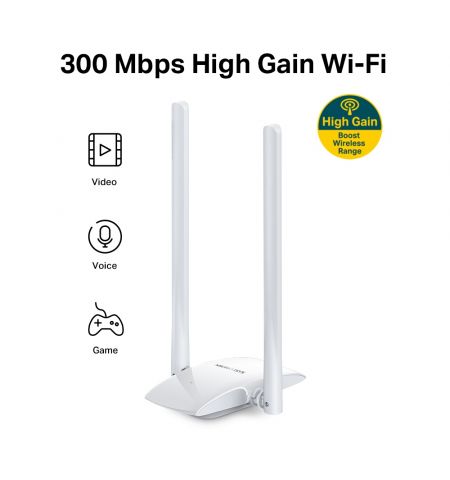 MERCUSYS MW300UH 300Mbps High Gain Wireless USB Adapter,SPEED: 300 Mbps at 2.4 GHz,SPEC: 2? High Gain External Antennas, Micro USB 2.0 FEATURE: Deskto MERCUSYS MW300UH 300Mbps High Gain Wireless USB Adapter,SPEED: 300 Mbps at 2.4 GHz,SPEC: 2? High Gain External Antennas, Micro USB 2.0 FEATURE: Deskto