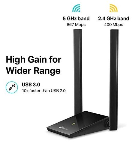 TP-LINK Archer T4U Plus AC1300 High Gain Dual Band Wi-Fi USB Adapter,SPEED: 867 Mbps at 5 GHz + 400 Mbps at 2.4 GHz,SPEC: 2? High Gain External Antenn TP-LINK Archer T4U Plus AC1300 High Gain Dual Band Wi-Fi USB Adapter,SPEED: 867 Mbps at 5 GHz + 400 Mbps at 2.4 GHz,SPEC: 2? High Gain External Antenn
