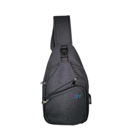 Rucsac Sling Iggy, polyester,1 bretea, 1 compartiment principal, 2 compartimente frontale, 32x16x6.9cm, mufa USB incarcare+cablu, gri,"IGSL-SLING-GY"
