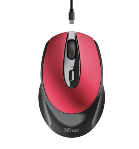 Trust Zaya Wireless Rechargeable Optical Mouse, 2.4GHz, Nano receiver, 800/1600 dpi, 4 button, USB, Red