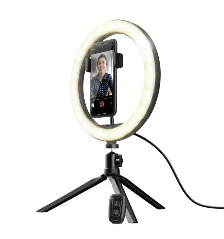 Trust Maku, Ring Light Vlogging kit, Improve your vlogs with this 10 inch ring light, including remote controls, tripod and phone clamp