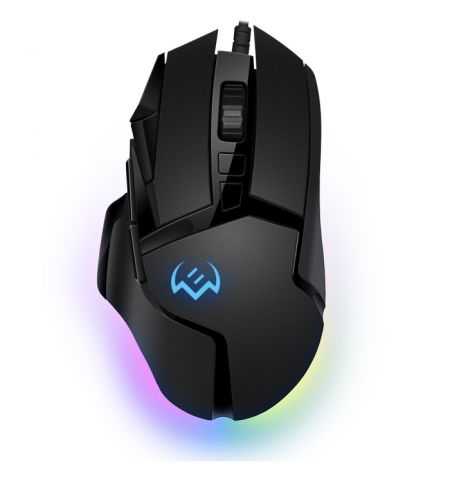 SVEN RX-G975 Gaming, Optical Mouse, 200-10000 dpi, 9+1 buttons (scroll wheel),  DPI switching modes, Two navigation buttons (Forward and Back), RGB backlight, Soft Touch coating, USB, 1.8m, Black