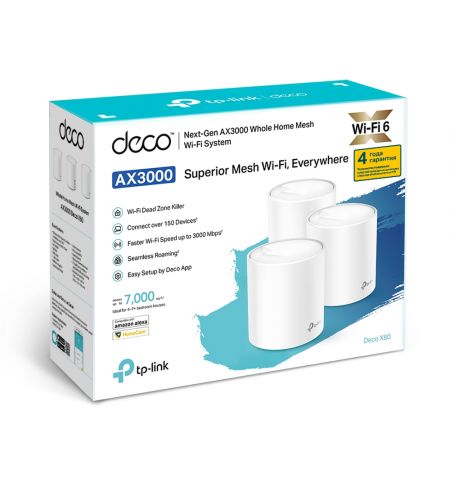 Mesh Wi-Fi 6 System TP-LINK Deco X60 (3-pack) / AX3000 Dual Band /  2 LAN/WAN Gigabit Port Mesh Wi-Fi 6 System TP-LINK Deco X60 (3-pack) / AX3000 Dual Band /  2 LAN/WAN Gigabit Port