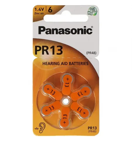 Дисковые батарейки Panasonic PR-13, PR13 (PR48), 300мА·ч, 6шт.