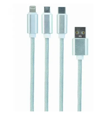 Кабель для зарядки и синхронизации Cablexpert CC-USB2-AM31-1M-S, USB Type-A/Micro USB, Type-C, Lighting, 1м, Серебристый