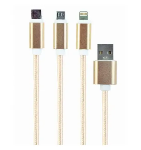 Кабель для зарядки и синхронизации Cablexpert CC-USB2-AM31-1M-G, USB Type-A/Micro USB, Type-C, Lighting, 1м, Золотистый