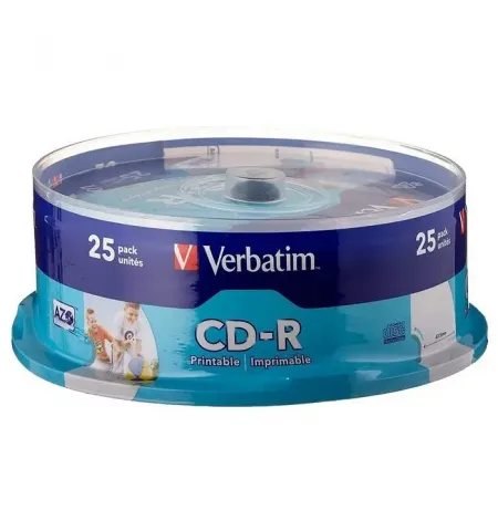 CD-R Verbatim, AZO, 700 МБ, 25 шт, 52 x, Cake, для печати