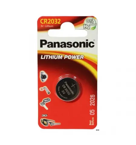 Дисковые батарейки Panasonic CR-2032EL, CR2032, 1шт.