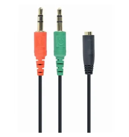 Аудио адаптер Cablexpert CCA-418, 3.5mm 4-pin (F) - 2x3.5mm 3-pin (M), 0,2м, Чёрный