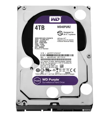 Жесткий диск Western Digital WD Purple, 3.5", 4 ТБ