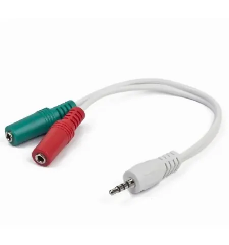 Аудио адаптер Cablexpert CCA-417W, 3.5mm 4-pin (M) - 2x 3.5mm 3-pin (F), 0,2м, Белый