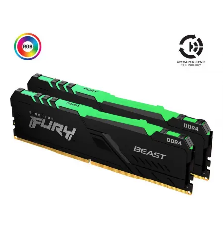 Оперативная память Kingston FURY Beast RGB, DDR4 SDRAM, 3600 МГц, 16Гб, KF436C17BBAK2/16